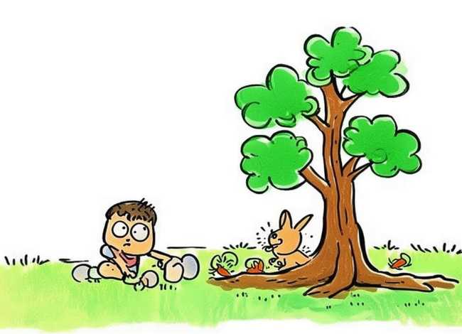 成语故事手绘儿童画 成语故事儿童画守株待兔