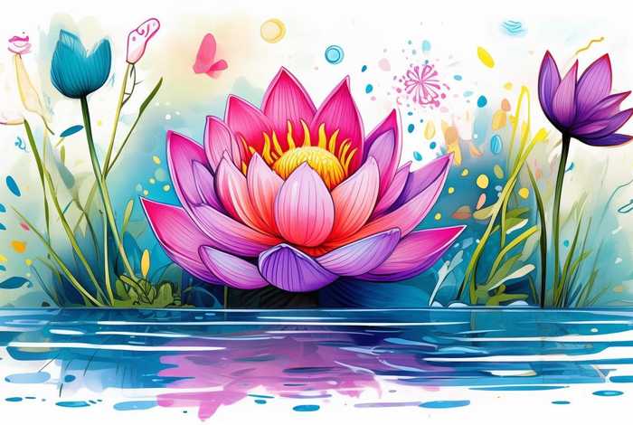 儿童荷花简笔画、儿童荷花简笔画色彩