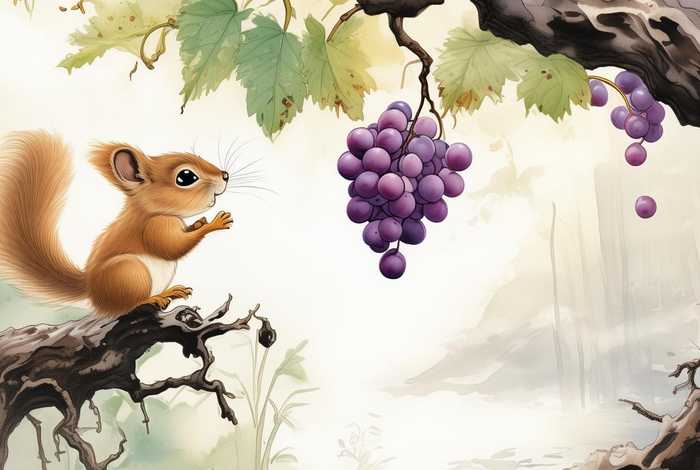 儿童故事松鼠与葡萄,葡萄与松鼠国画作品 儿童故事松鼠与葡萄,葡萄与松鼠国画作品