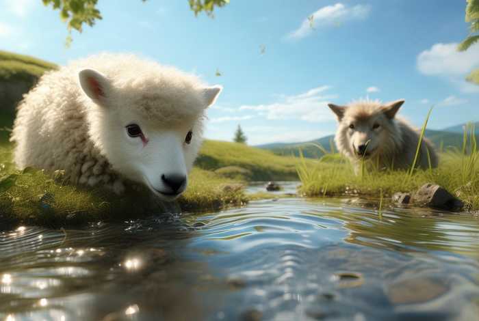 儿童故事大全小羊和狼喝水 狼和小羊喝水故事图片