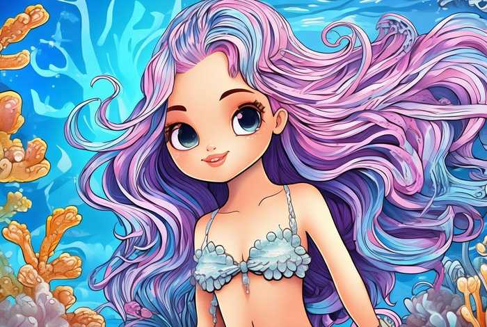 儿童美人鱼涂色画打印，儿童美人鱼涂色画打印图片