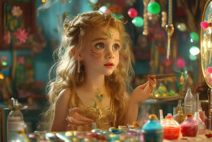 儿童美人鱼公主；儿童美人鱼公主化妆手术手工涂料