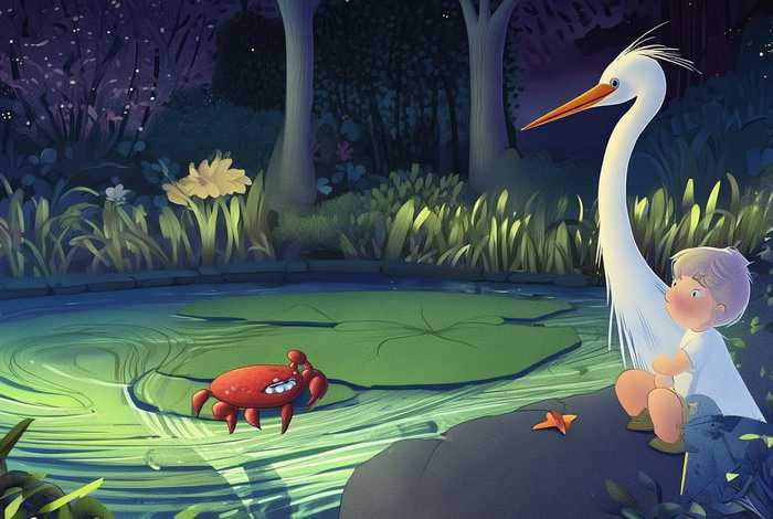 儿童睡前故事螃蟹与白鹤；睡前故事白鹤和螃蟹