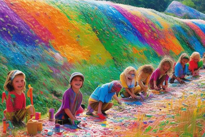 儿童故事五彩斑斓的山坡；五彩斑斓的儿童画