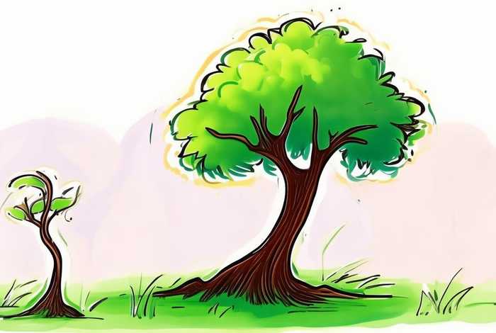 儿童画小树图片、儿童画小树苗图片