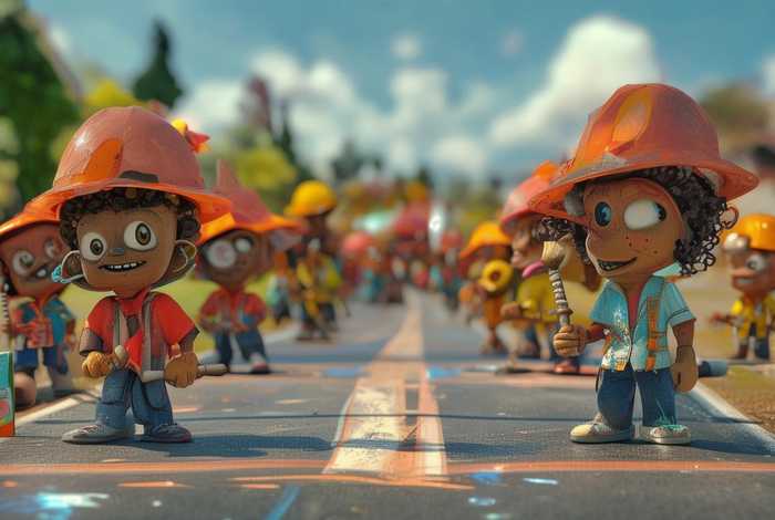 儿童动画修路故事 - 修路工人儿童画