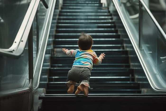 儿童扶手电梯事故视频，孩子玩手扶电梯事故视频