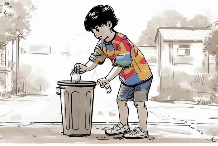 倒垃圾的小孩；倒垃圾的小孩简笔画