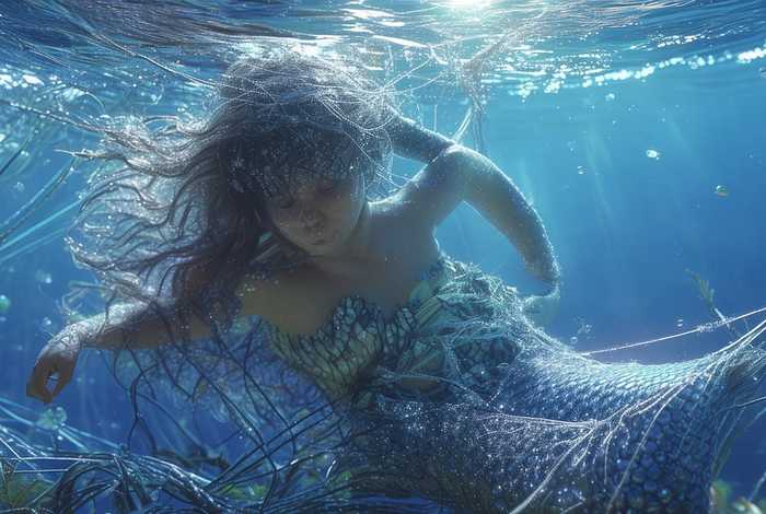儿童美人鱼被渔网抓住（儿童美人鱼被渔网抓住图片）