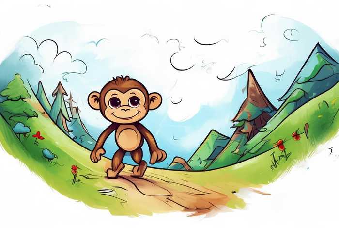 儿童故事小猴子下山线描画 小猴子下山故事简笔画 儿童故事小猴子下山线描画 小猴子下山故事简笔画