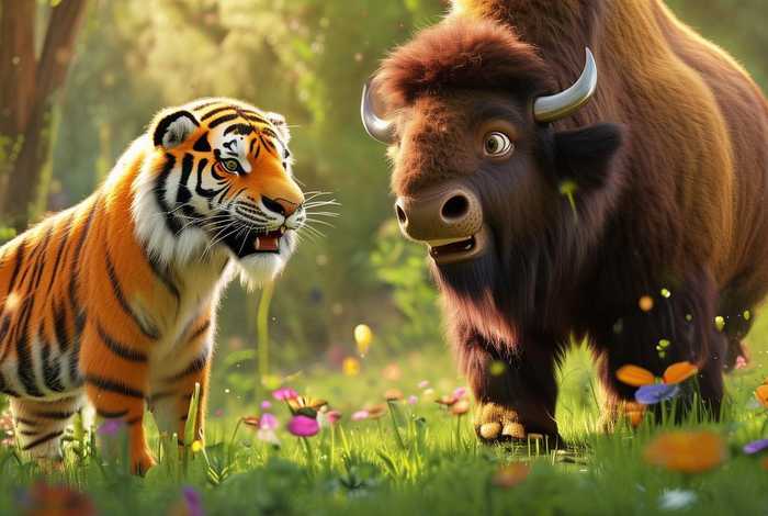 儿童故事之老虎和野牛、老虎和野牛的故事视频