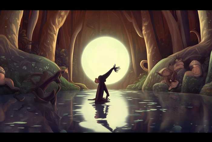 儿童故事猴子捞月亮图片 少儿故事猴子捞月亮