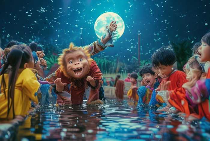 儿童口才故事表演视频猴子捞月；幼儿故事表演猴子捞月