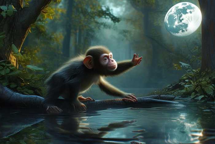 儿童故事猴子捞月亮的故事200字，猴子捞月亮的故事20个字