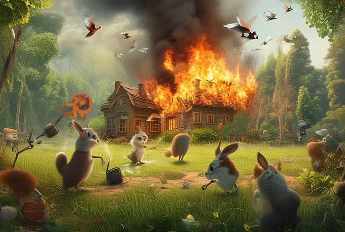 儿童故事小兔子家着火了、小兔子家失火了怎么办呢小动物们都来帮忙了看图写话