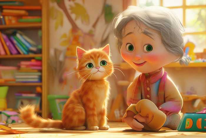 儿童故事花猫奶奶配音 - 小花猫和老奶奶儿童画