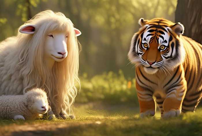 儿童故事老绵羊和小绵羊；小绵羊和小老虎的故事