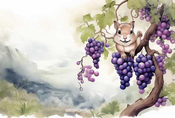 儿童故事松鼠与葡萄,葡萄与松鼠国画作品 儿童故事松鼠与葡萄,葡萄与松鼠国画作品