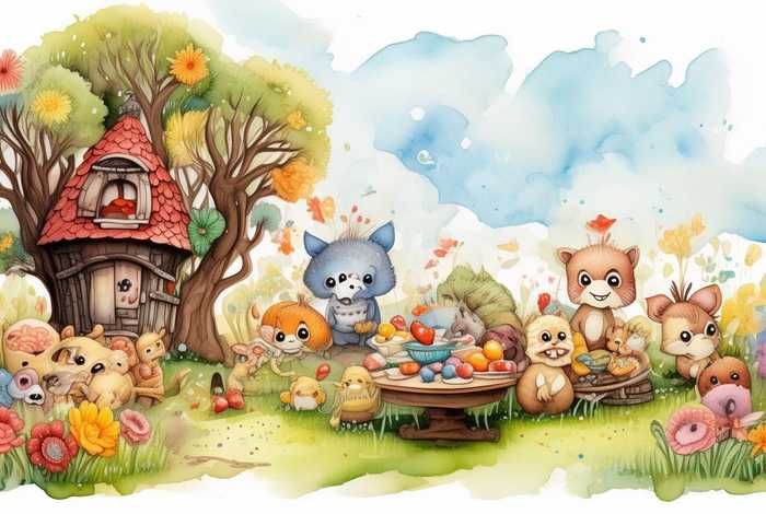 儿童故事书插画水彩图片；幼儿故事书插图