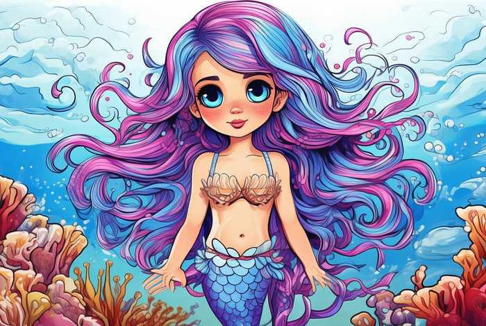 儿童美人鱼涂色画打印，儿童美人鱼涂色画打印图片