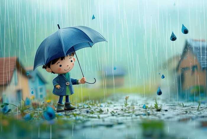 儿童绘画雨中故事；雨中故事简笔画