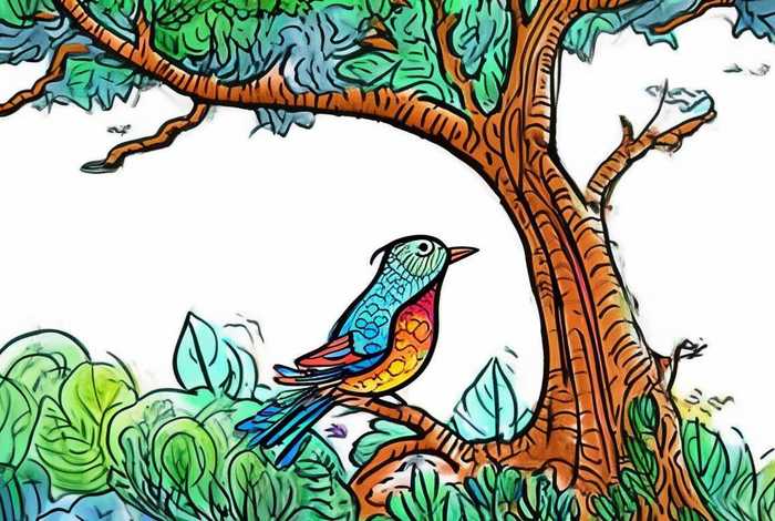 儿童画大树和小鸟、儿童画大树和小鸟简笔画