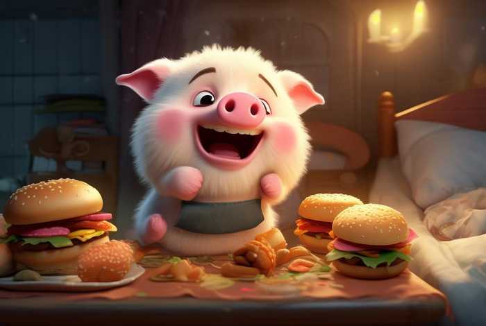 儿童睡前故事小猪吃汉堡的故事、爱吃的小猪睡前故事
