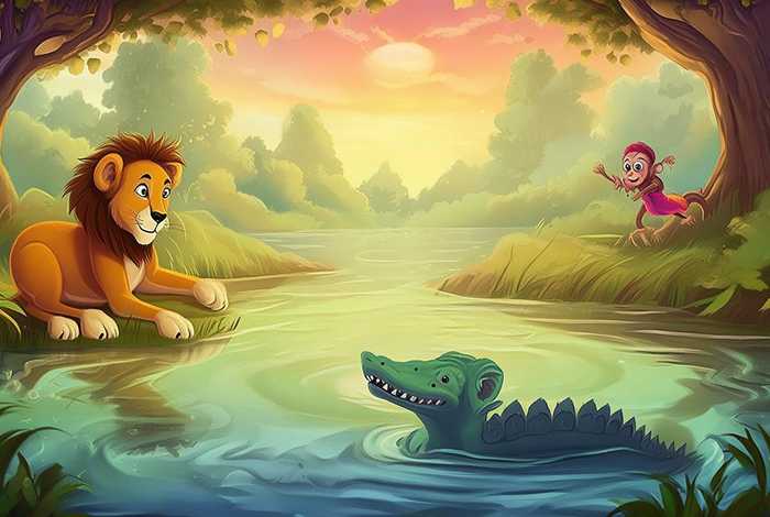 儿童故事大全睡前故事狮子和鳄鱼 猴子和鳄鱼故事儿童睡前故事
