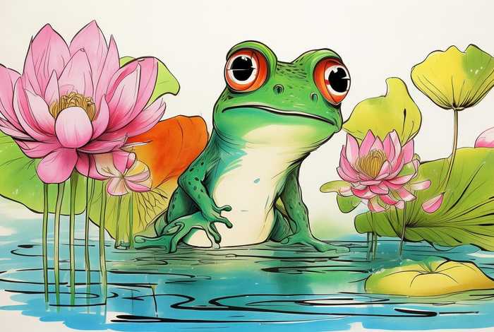 儿童绘本青蛙画，儿童青蛙绘画作品国画