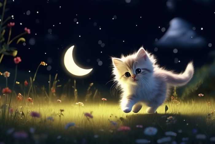 儿童睡前小故事小猫喜欢月亮 - 小猫咪追月亮故事