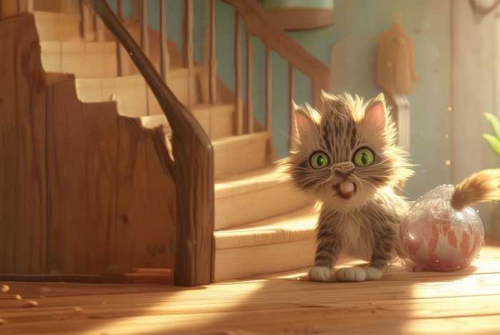 meat的绘本故事儿童画、绘本meli on the stairs