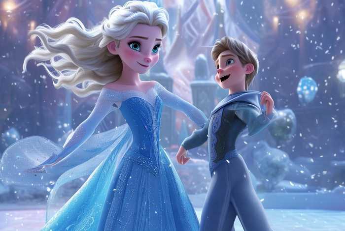 儿童故事艾莎公主和王子 - 艾莎公主和王子跳舞贴的艾莎公主和王子跳舞