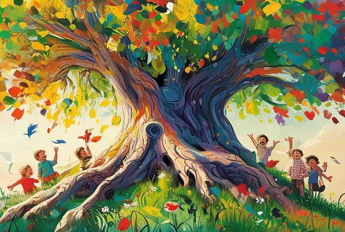 儿童画大树的故事、大树的故事画一等奖