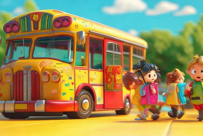 儿童校车视频汽车、少儿校车动画视频表演