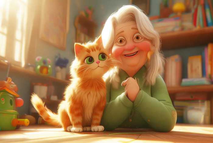 儿童故事花猫奶奶配音 - 小花猫和老奶奶儿童画