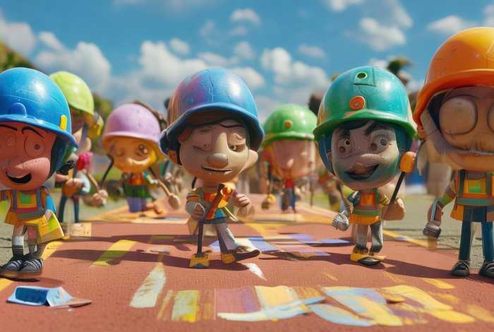 儿童动画修路故事 - 修路工人儿童画