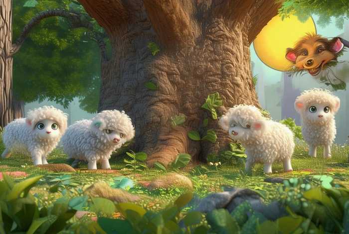 儿童故事四只小羊和狼（狼和四只小羊的故事图片）