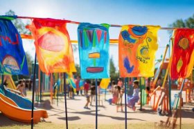 儿童彩旗绘画（儿童彩色绘画作品）