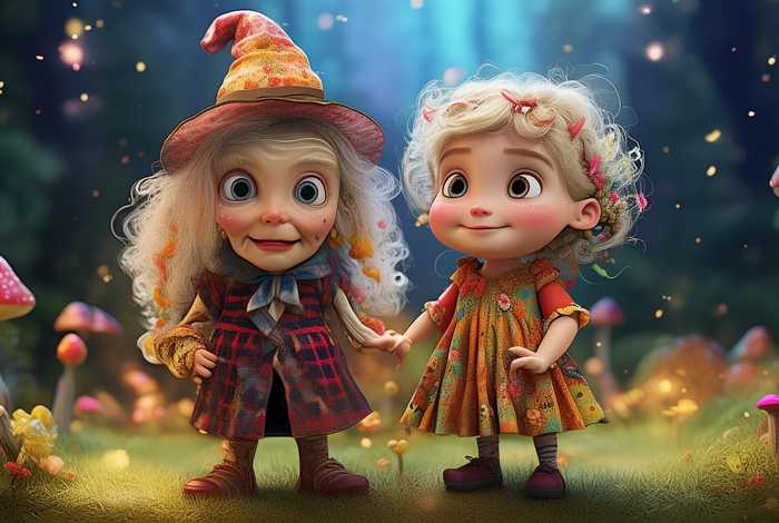 儿童故事女巫婆、巫婆和小女孩的故事