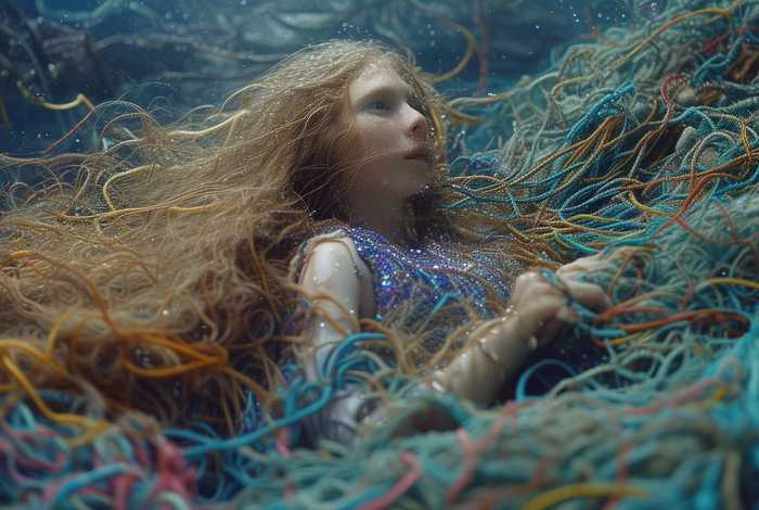 儿童美人鱼被渔网抓住（儿童美人鱼被渔网抓住图片）