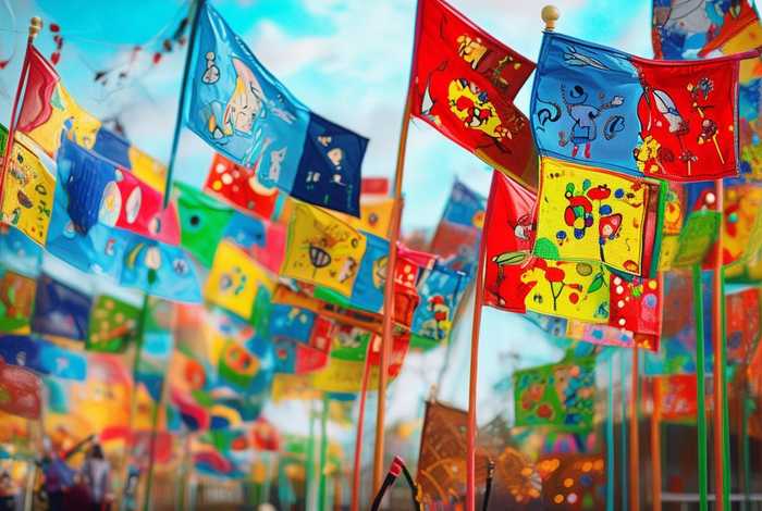 儿童故事彩旗；彩旗飘飘儿童画