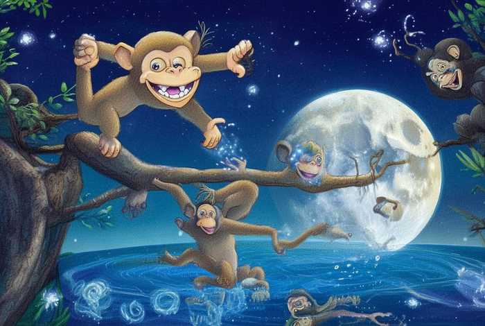 儿童故事图册猴子捞月 - 猴子捞月绘本故事8张带图片