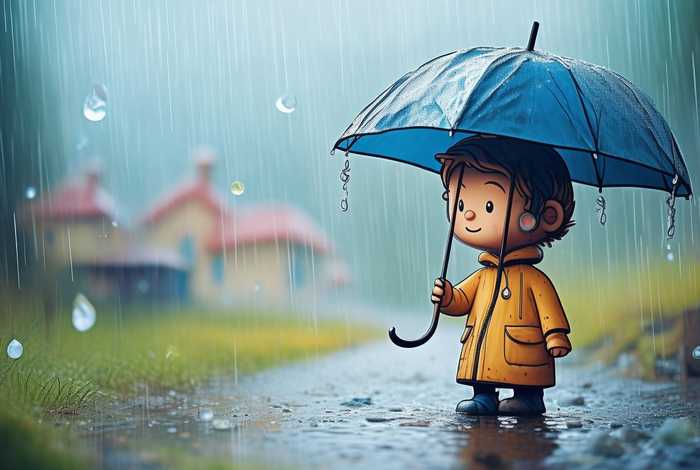 儿童绘画雨中故事；雨中故事简笔画