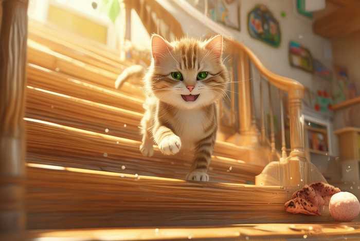 meat的绘本故事儿童画、绘本meli on the stairs