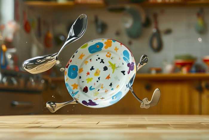 儿童故事碟子勺子齐跑掉；盘子和勺子一起逃跑的故事