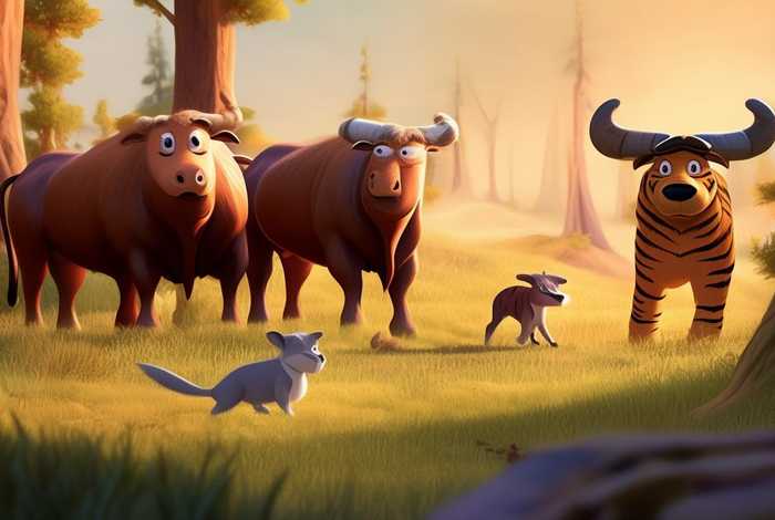 儿童故事三只公牛和狐狸，三只公牛和老虎的故事