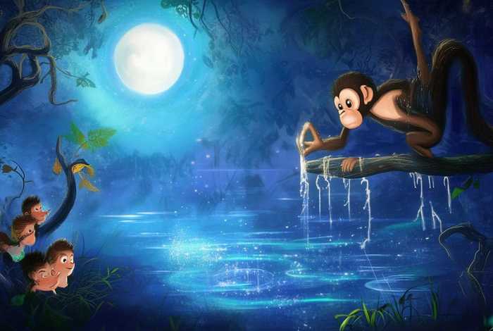 儿童故事猴子捞月完整版；幼儿故事猴子捞月精简版