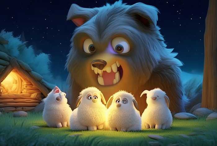 儿童故事三只羊和一只大灰狼，睡前故事三只小羊和一只大灰狼