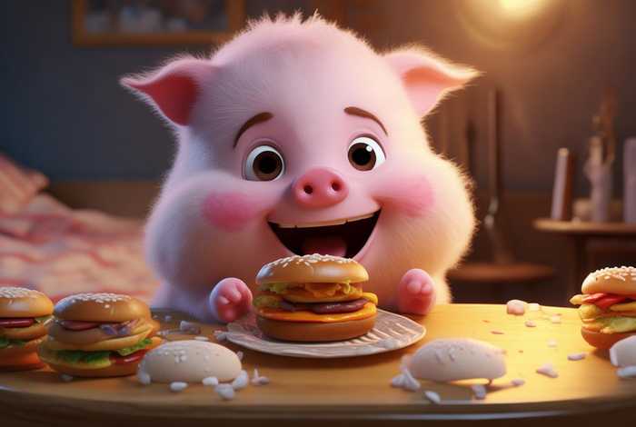 儿童睡前故事小猪吃汉堡的故事、爱吃的小猪睡前故事