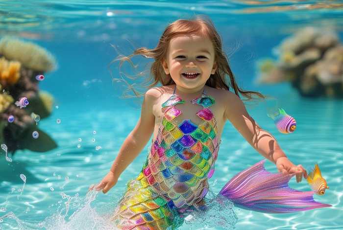儿童美人鱼游泳衣、儿童美人鱼游泳衣怎么穿